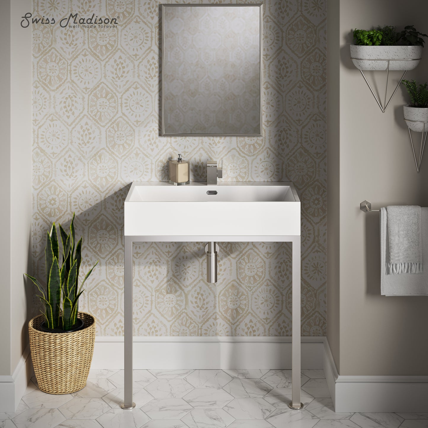Swiss Madison, Concorde 30" Rectangle Console Sink with Matte Silver Legs
