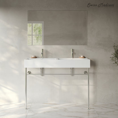 Swiss Madison, Claire 48" Double Basin Console Sink with Polished Chrome Legs