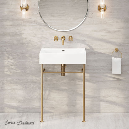 Swiss Madison, Claire 24" Rectangle Zero Hole Console Sink with Brushed Gold Legs