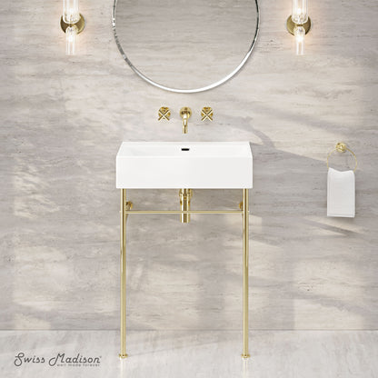 Swiss Madison, Claire 24" Rectangle Zero Hole Console Sink with Glossy Gold Legs