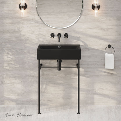 Swiss Madison, Claire 24" Rectangle Matte Black Zero Hole Console Sink with Matte Black Legs
