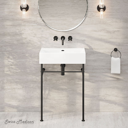 Swiss Madison, Claire 24" Rectangle Zero Hole Console Sink with Matte Black Legs