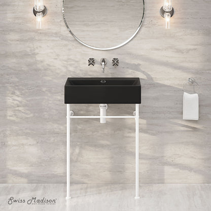Swiss Madison, Claire 24" Rectangle Matte Black Zero Hole Console Sink with Matte White Legs