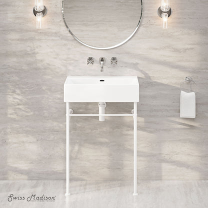 Swiss Madison, Claire 24" Rectangle Zero Hole Console Sink with Matte White Legs