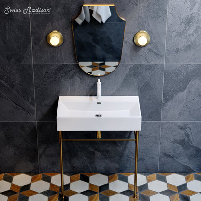 Swiss Madison, Claire 30 Ceramic Console Sink White Basin Brushed Gold Legs