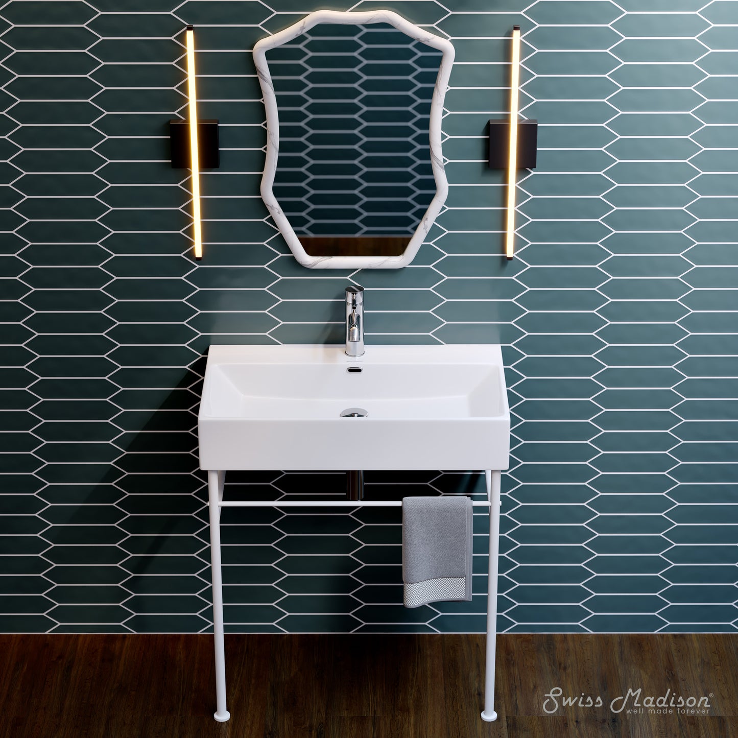 Swiss Madison, Claire 30" White Basin Matte White Legs