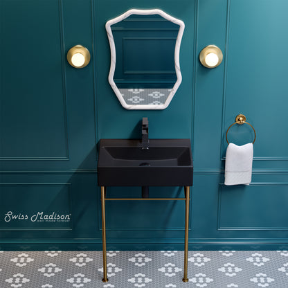 Swiss Madison, Claire 24 Ceramic Console Sink Matte Black Basin Brushed Gold Legs