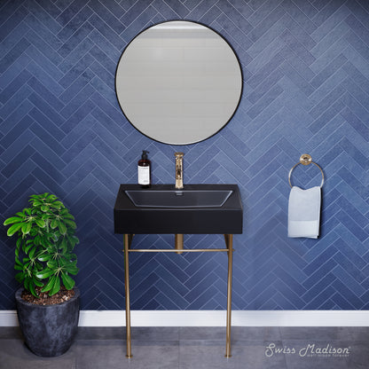 Swiss Madison, Claire 24 Ceramic Console Sink Matte Black Basin Gold Legs