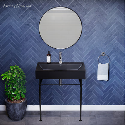 Swiss Madison, Claire 30 Ceramic Console Sink Matte Black Basin Black Legs