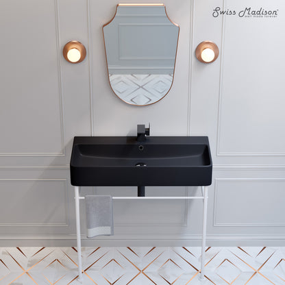 Swiss Madison, Carre 36 Ceramic Console Sink Matte Black Basin Matte White Legs