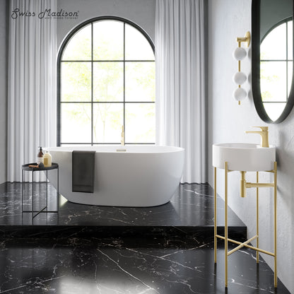 Swiss Madison, Monaco 16" Round Console Sink with Faucet Mount, White Basin Brushed Gold Legs