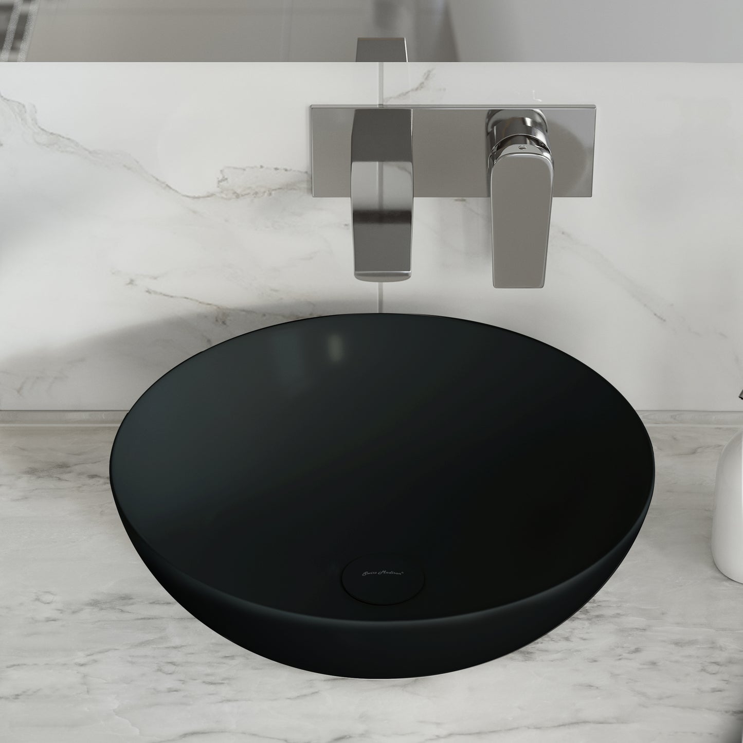 Swiss Madison, Ceramic Bathroom Sink Non-Overflow Pop Up Drain in Matte Black