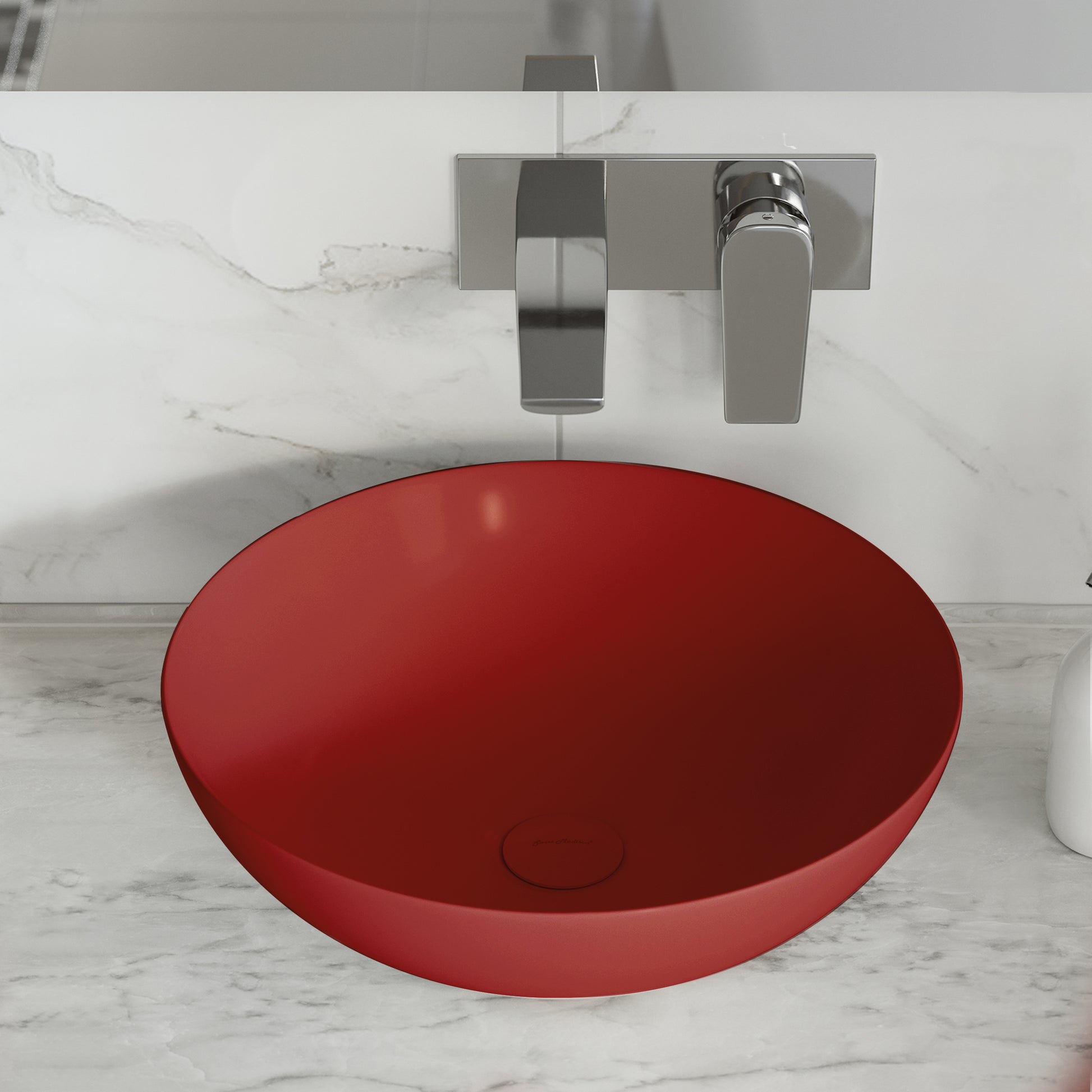 Swiss Madison Ceramic Bathroom Sink bathroom vanity in Matte Red — view 2