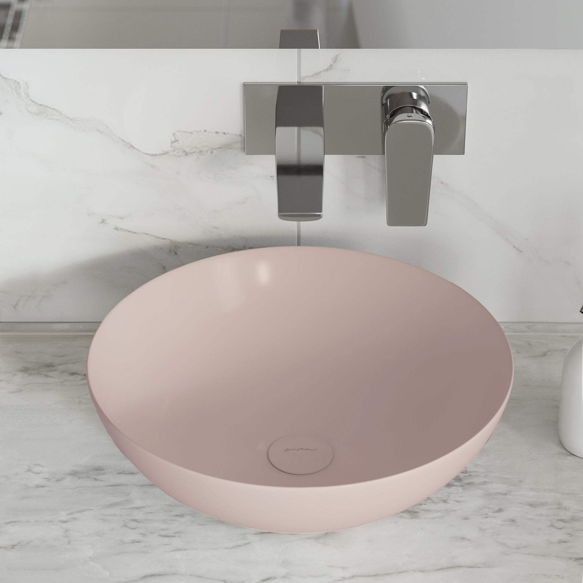 Swiss Madison Ceramic Bathroom Sink bathroom vanity in Matte Pink — view 2