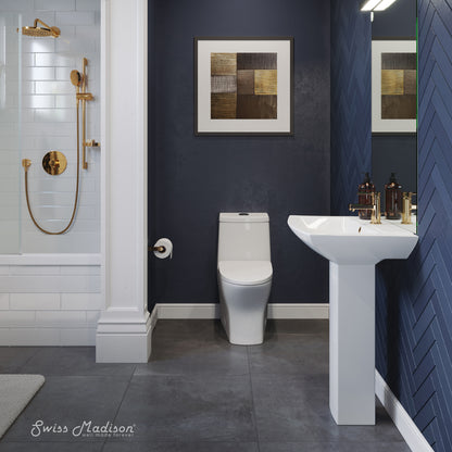 Swiss Madison, Sublime Two-Piece Glossy White Ceramic Rectangular Pedestal Sink