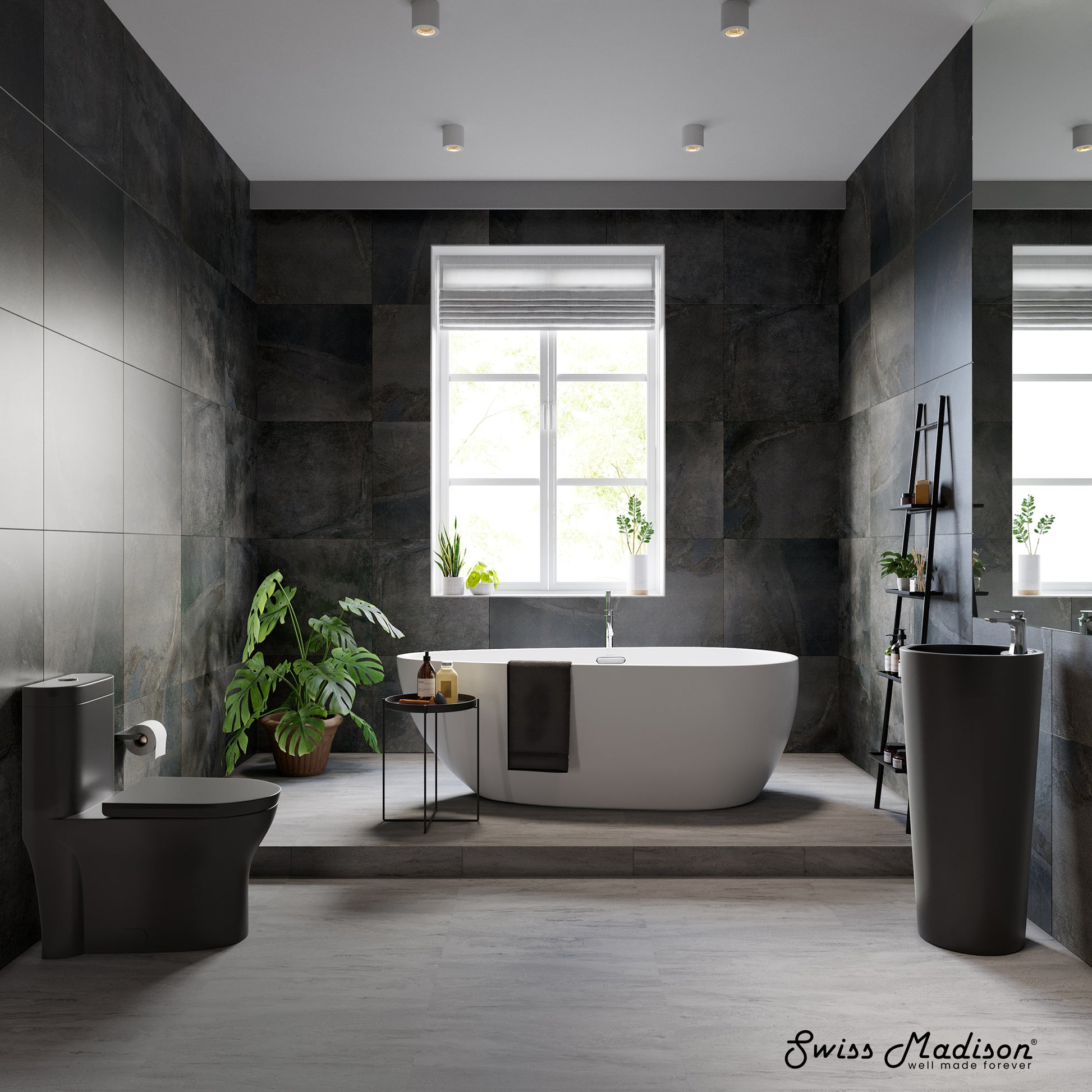 Swiss Madison Matte Black pedestal bathroom vanity — view 5