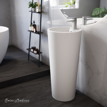 Swiss Madison, Monaco Circular Basin Pedestal Sink in Matte White