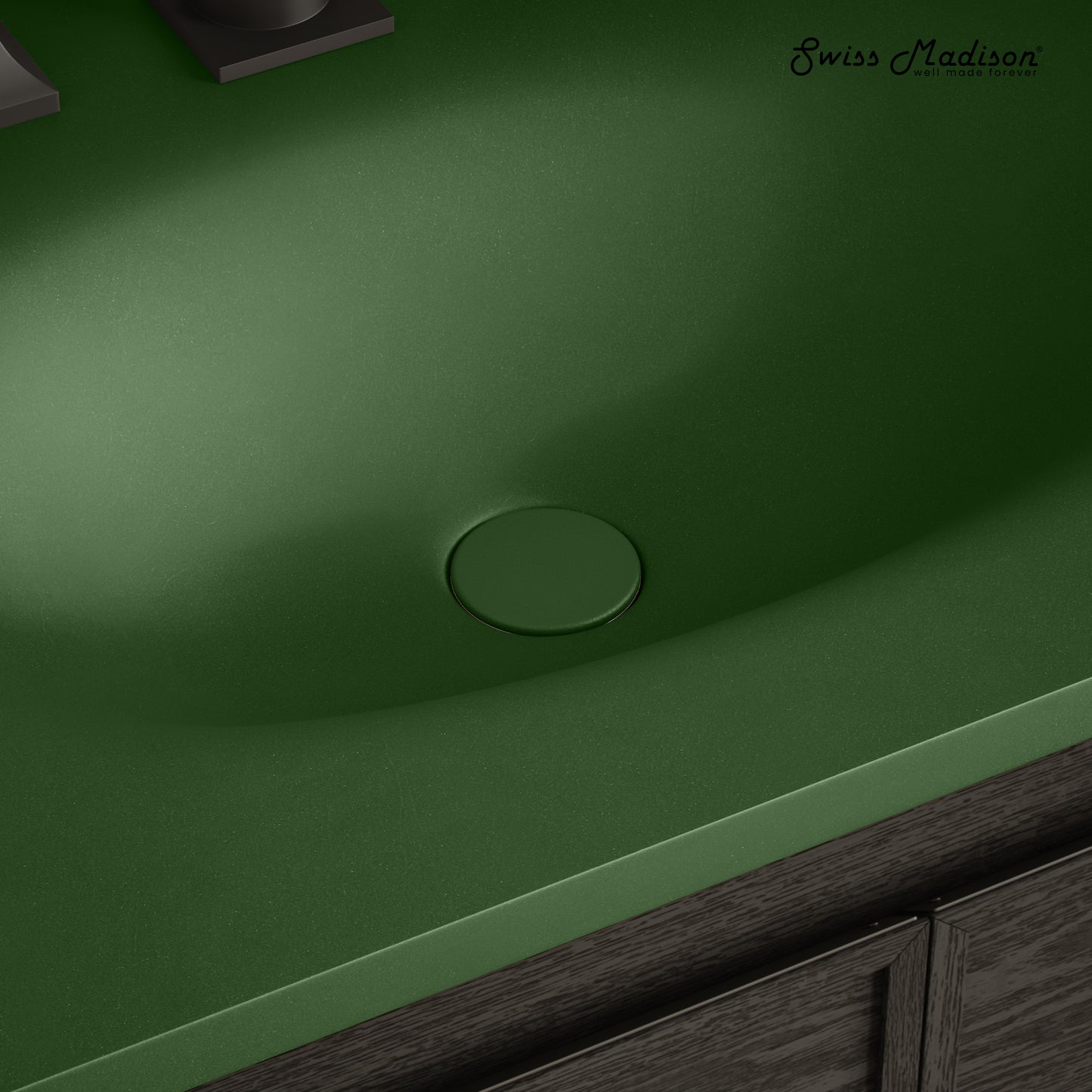 Swiss Madison, Lisse Concrete Bathroom Sink Non-Overflow Pop Up Drain in Matte Royal Green
