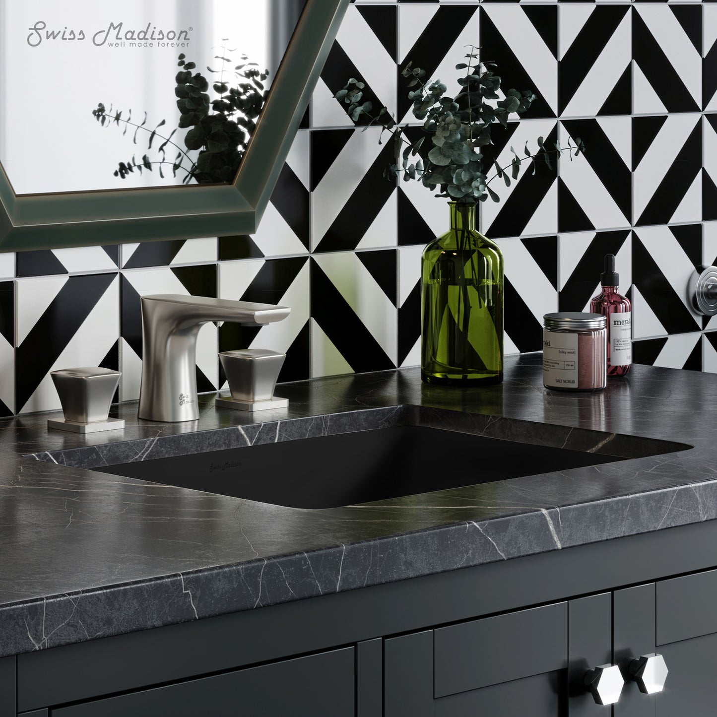 Swiss Madison, Plaisir 18.5" Rectangle Undermount Bathroom Sink in Matte Black
