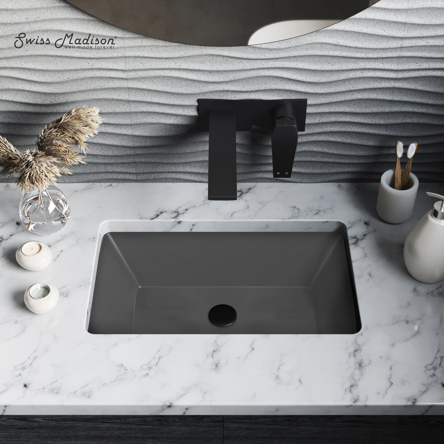 Swiss Madison, Voltaire 21" Rectangular Ceramic Undermount Bathroom Sink in Matte Gray
