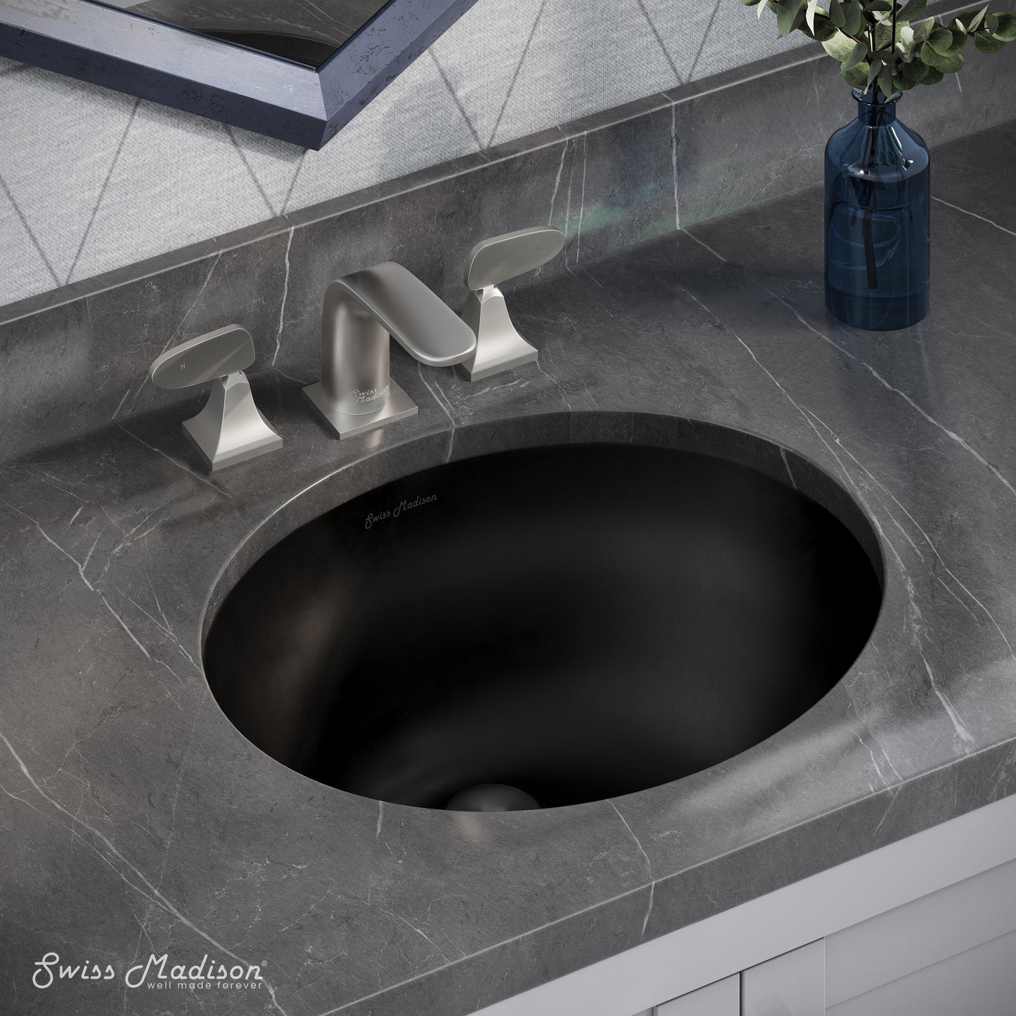 Swiss Madison, Plaisir 16.5" Ceramic Undermount Bathroom Sink in Matte Black