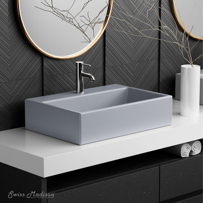 Swiss Madison, Claire 20"  Rectangle Ceramic Vessel Sink in Matte Grey
