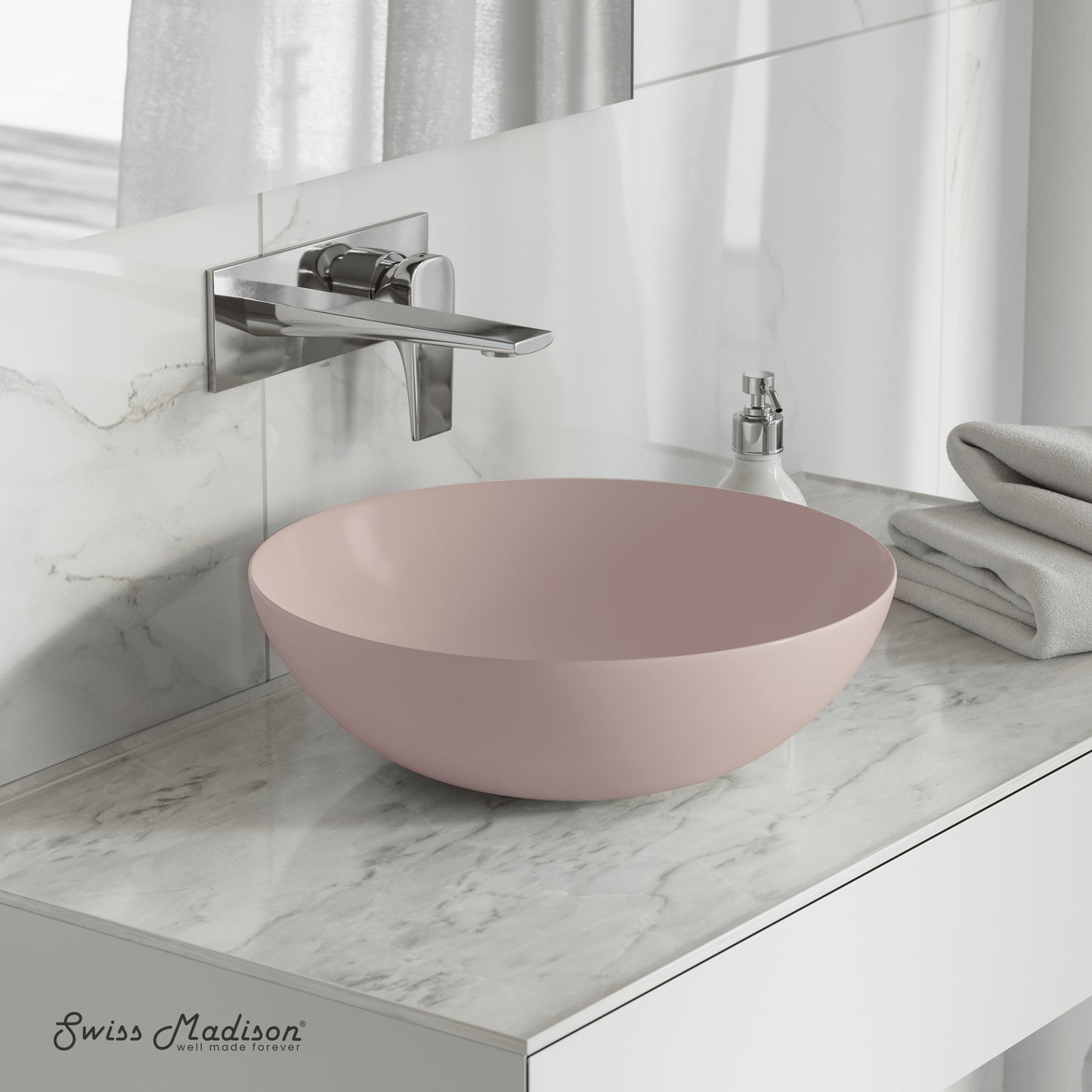 Swiss Madison, Classe 16 Color Ceramic Sink in Matte Pink