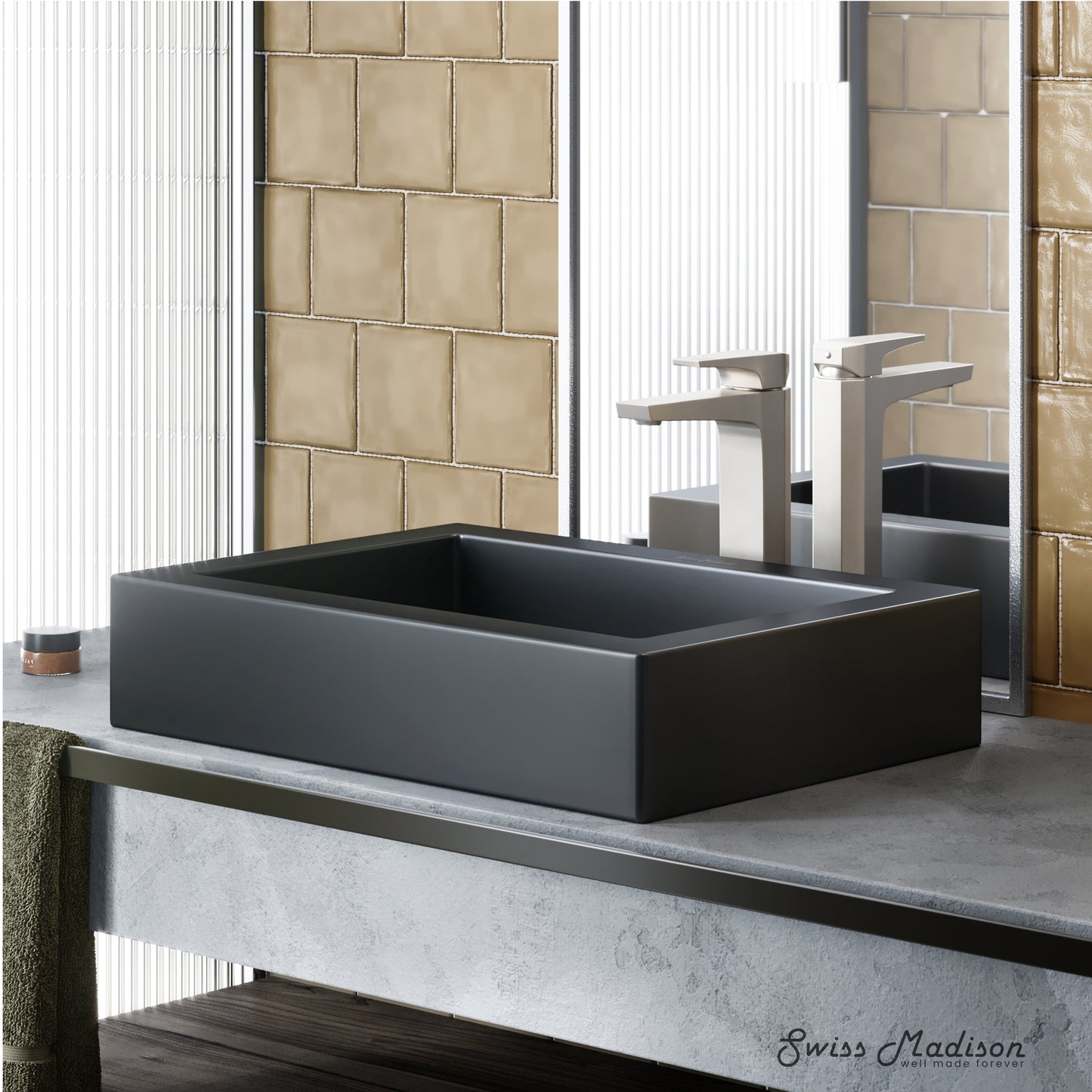 Swiss Madison, Voltaire Ceramic Rectangle Vessel Sink, Matte Black