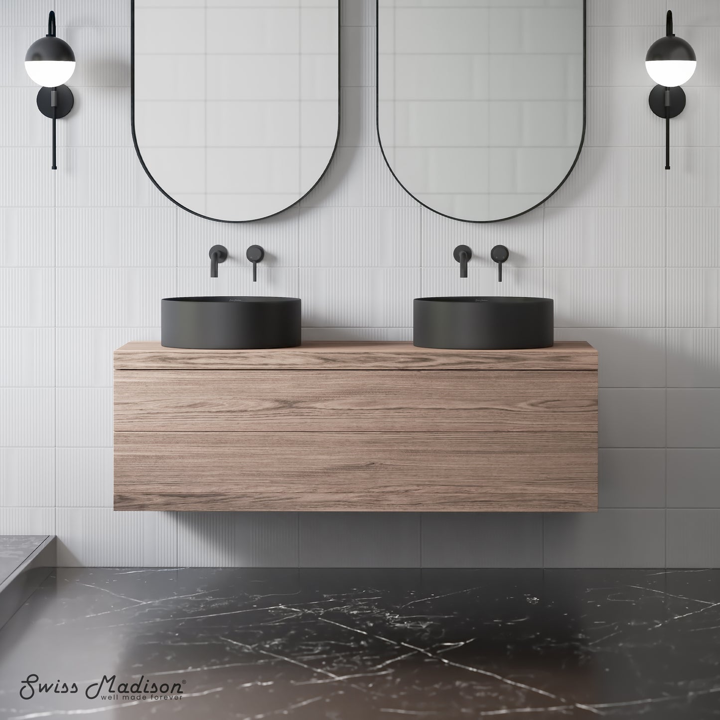 Swiss Madison, Beau 16.5" Round Vessel Bathroom Sink in Matte Black