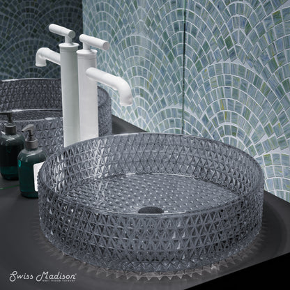 Swiss Madison, Cache 15.75" Round Glass Vessel Sink in Black