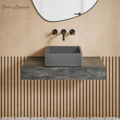 Swiss Madison, Lisse 15.5" Square Concrete Vessel Bathroom Sink in Dark Grey