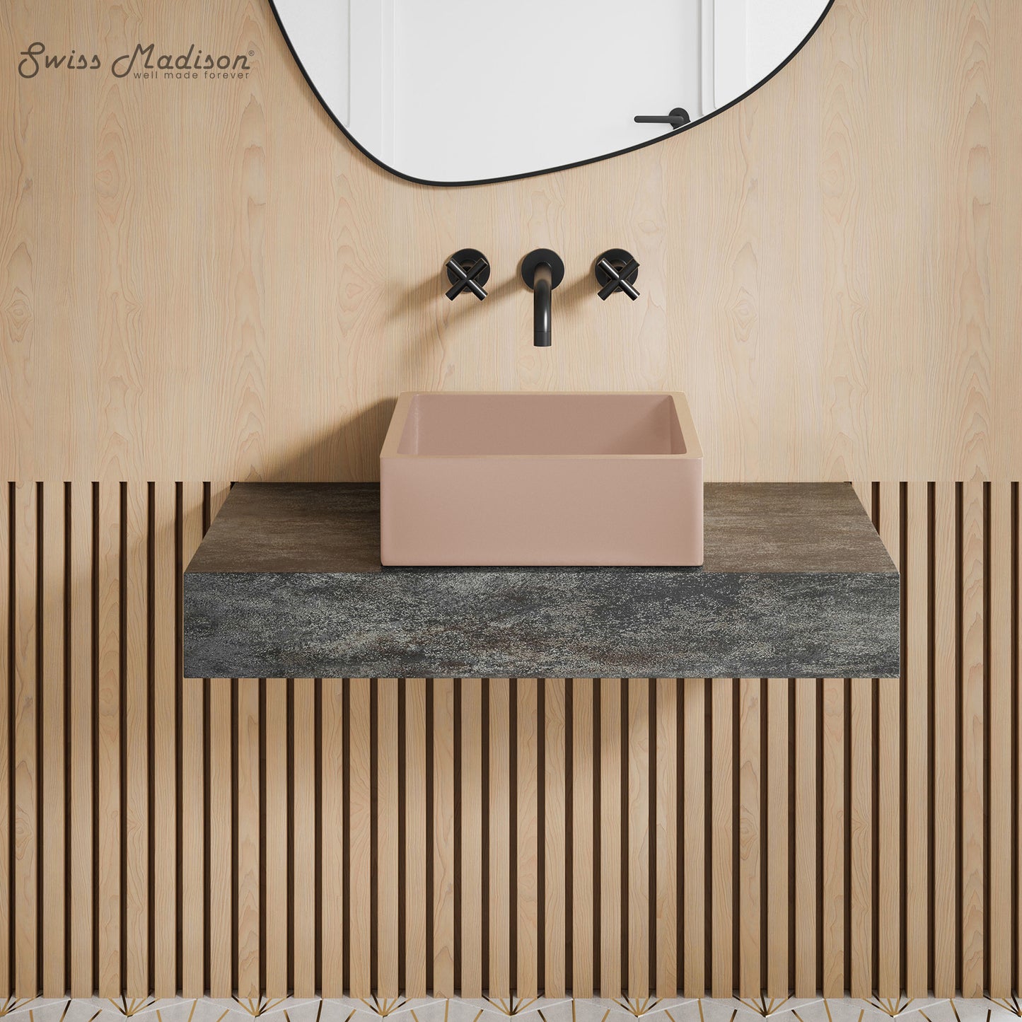 Swiss Madison, Lisse 15.5" Concrete Square Vessel Sink in Matte Blush