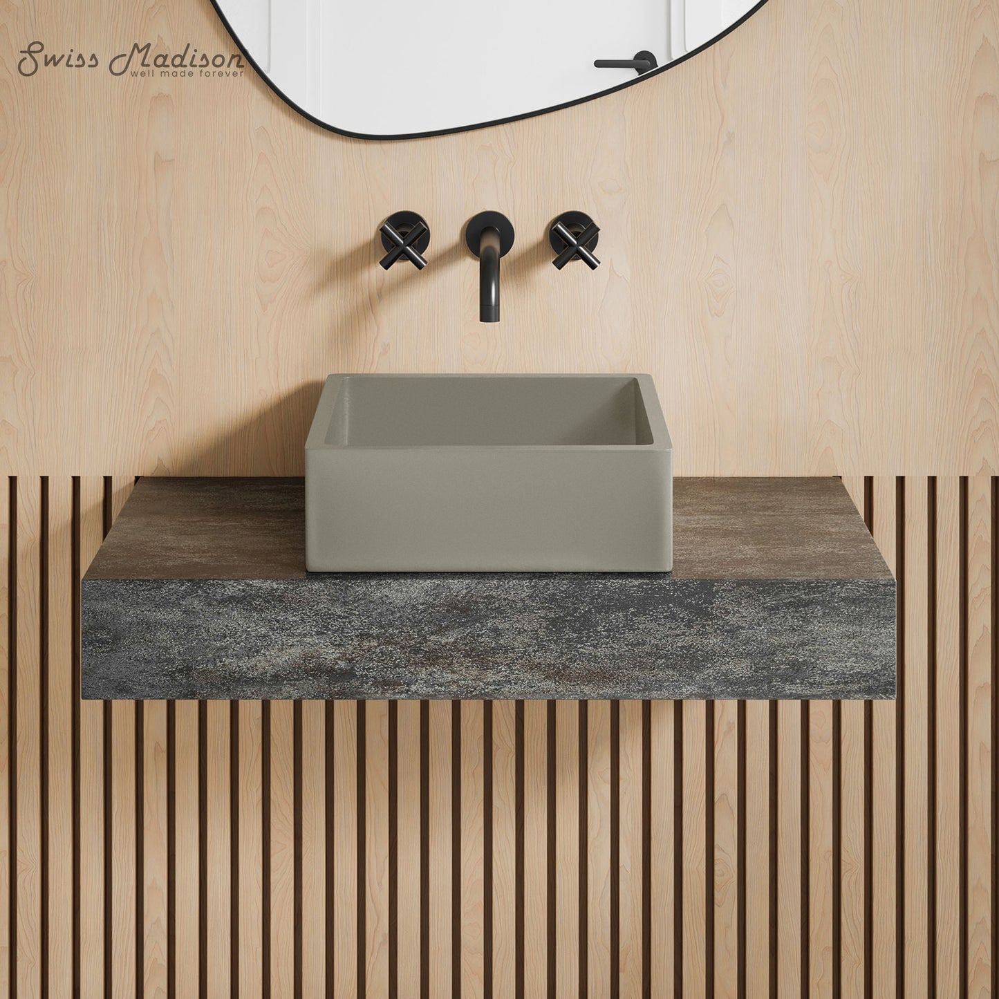 Swiss Madison, Lisse 15.5" Concrete Square Vessel Sink in Matte Taupe