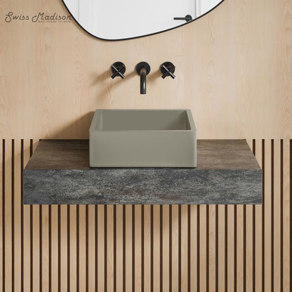 Swiss Madison, Lisse 15.5" Concrete Square Vessel Sink in Matte Taupe