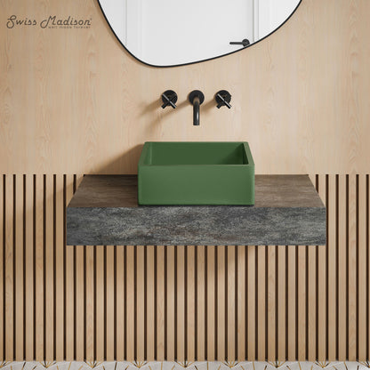 Swiss Madison, Lisse 15.5" Concrete Square Vessel Sink in Matte Royal Green