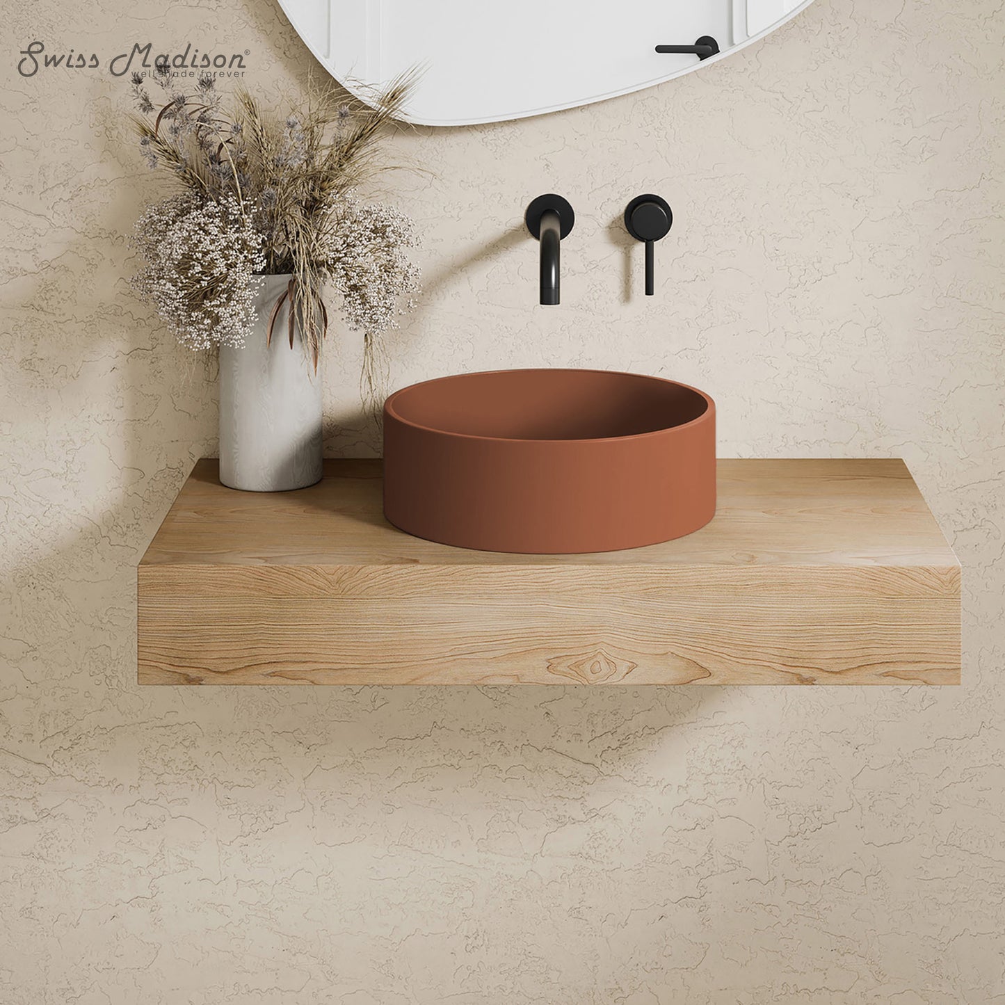 Swiss Madison, Lisse 14.5" Concrete Round Vessel Sink in Matte Terracotta