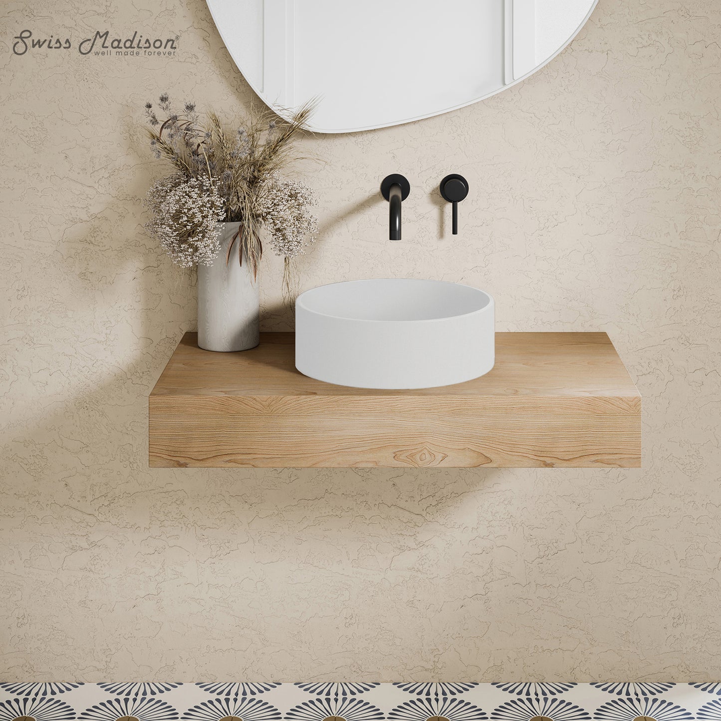 Swiss Madison, Lisse 14.5" Concrete Round Vessel Sink in Matte White