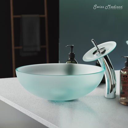 Swiss Madison, Cascade 16.5 Color Glass Vessel Sink with Faucet, Frost