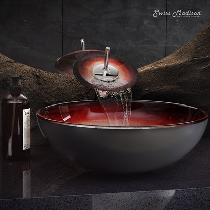 Swiss Madison, Cascade 16.5 Glass Vessel Sink with Faucet, Ember Red