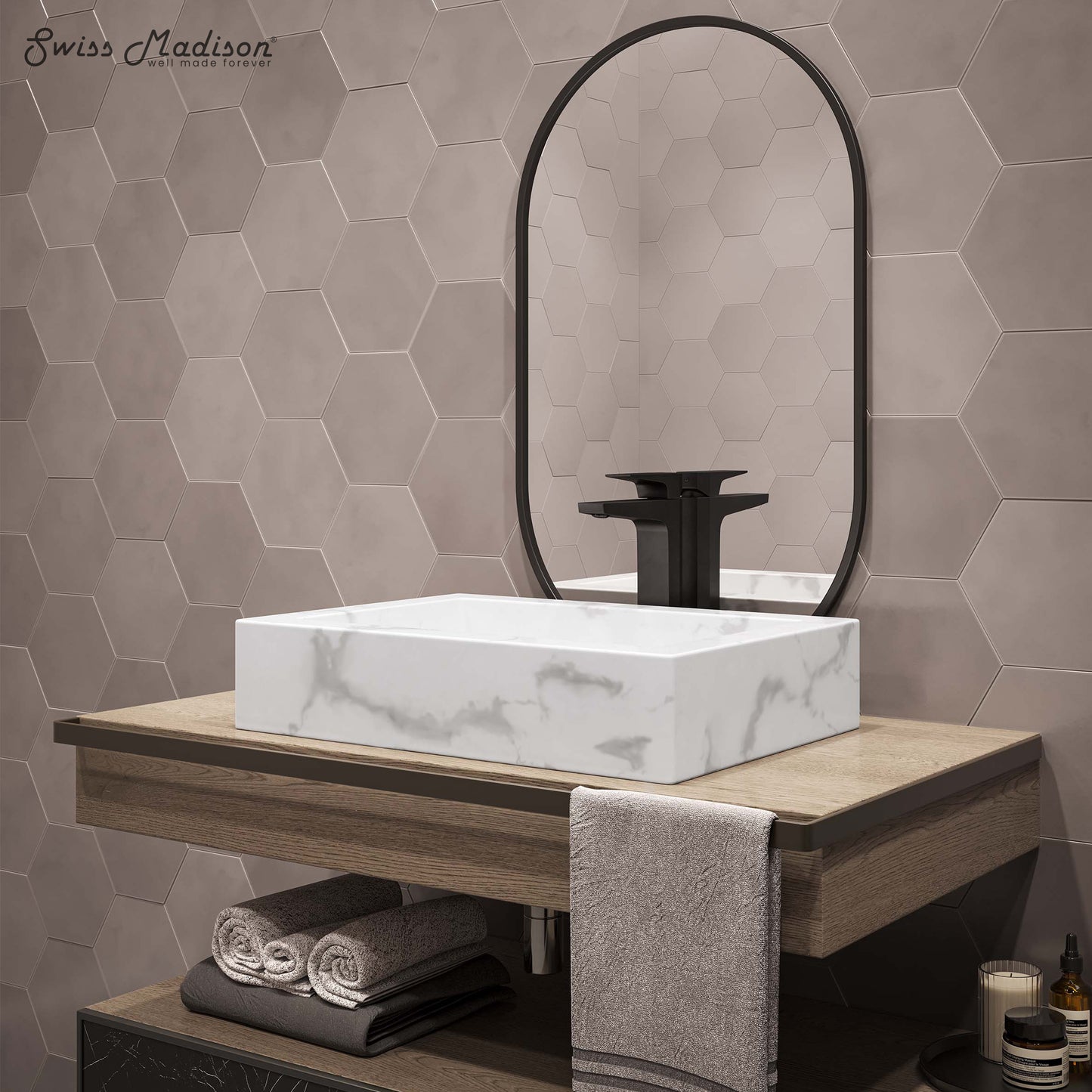 Swiss Madison, Voltaire 22" Ceramic Vessel Bathroom Sink in White Marble