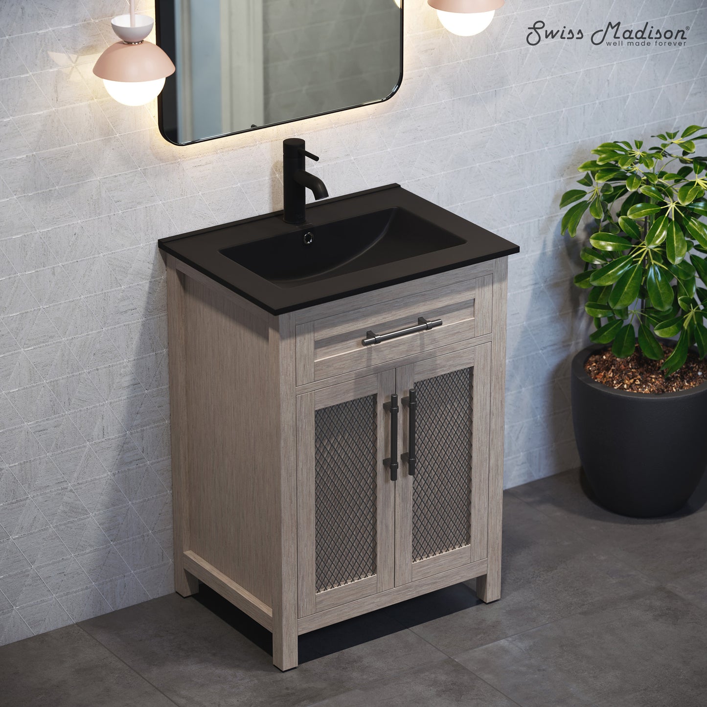 Swiss Madison, 24" Ceramic Vanity Top with Single Faucet Hole in Matte Black