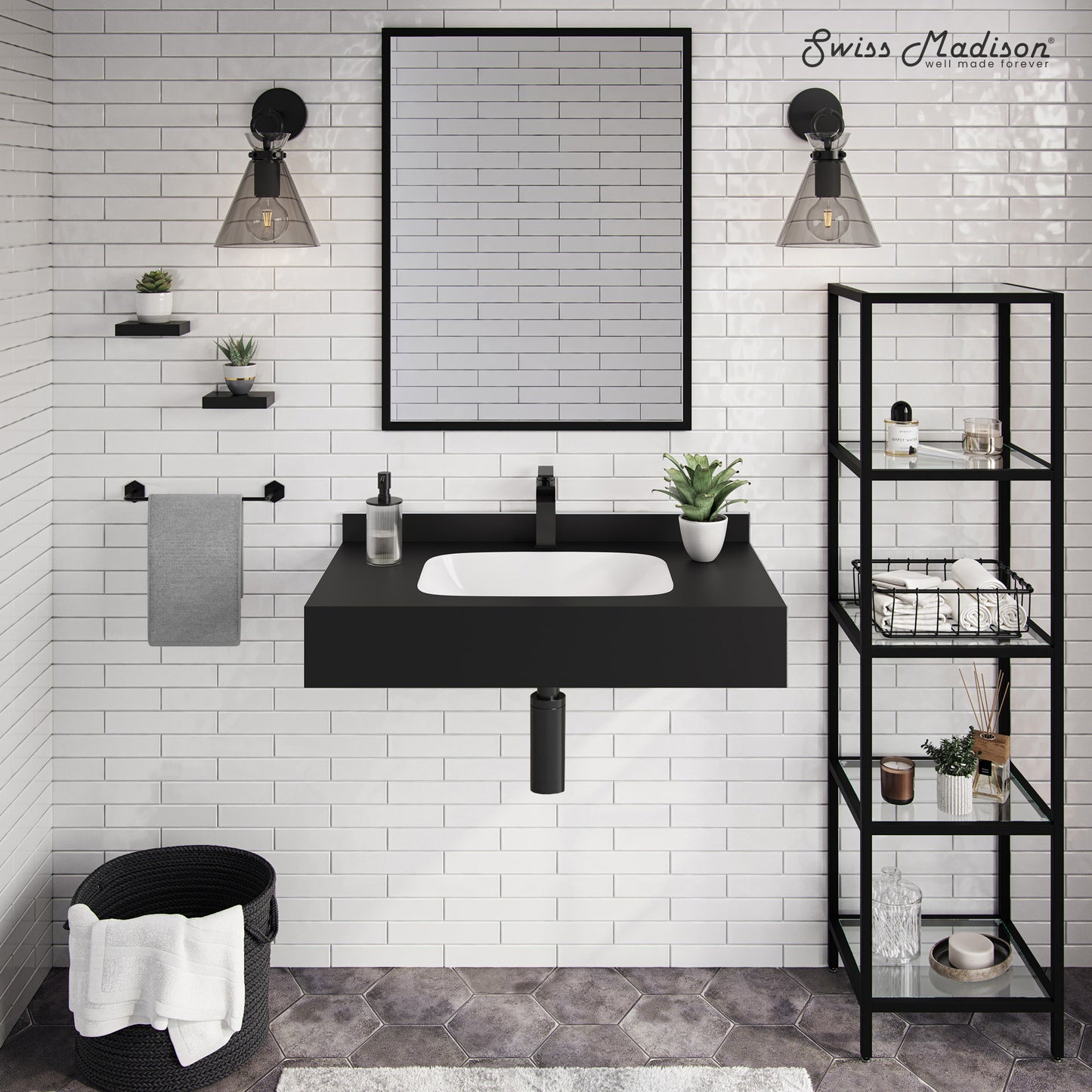 Swiss Madison, Avancer 36'' Wall Mount Sink In Black Marquina