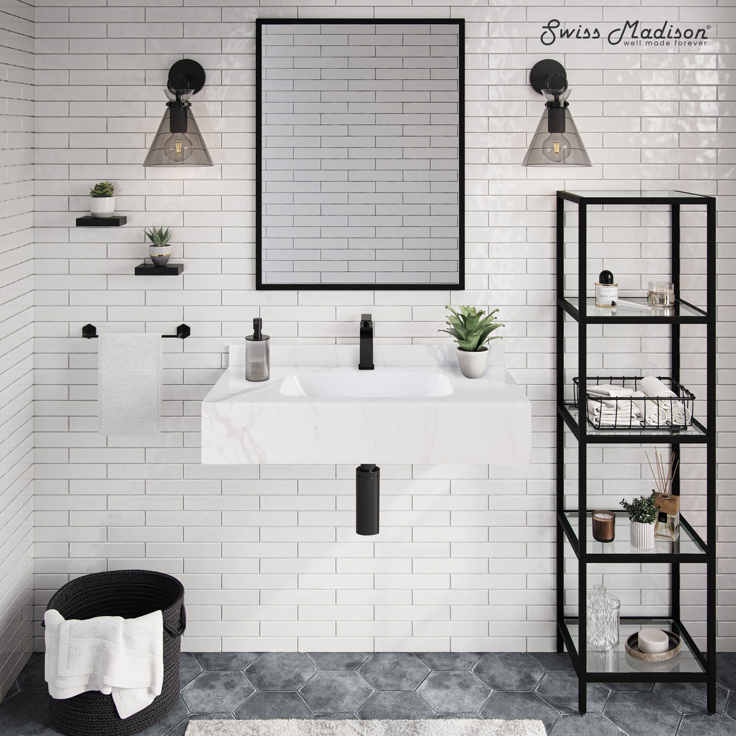 Swiss Madison, Avancer 36'' Wall Mount Sink In White Marble