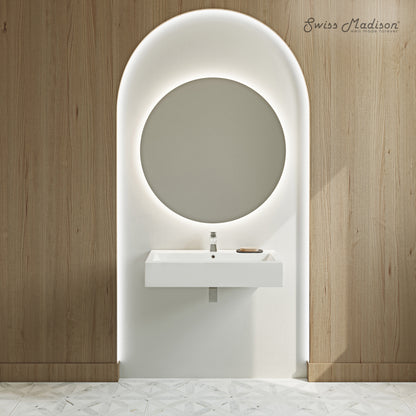 Swiss Madison, Voltaire Wide Rectangle Wall-Mount Sink in Shiny White