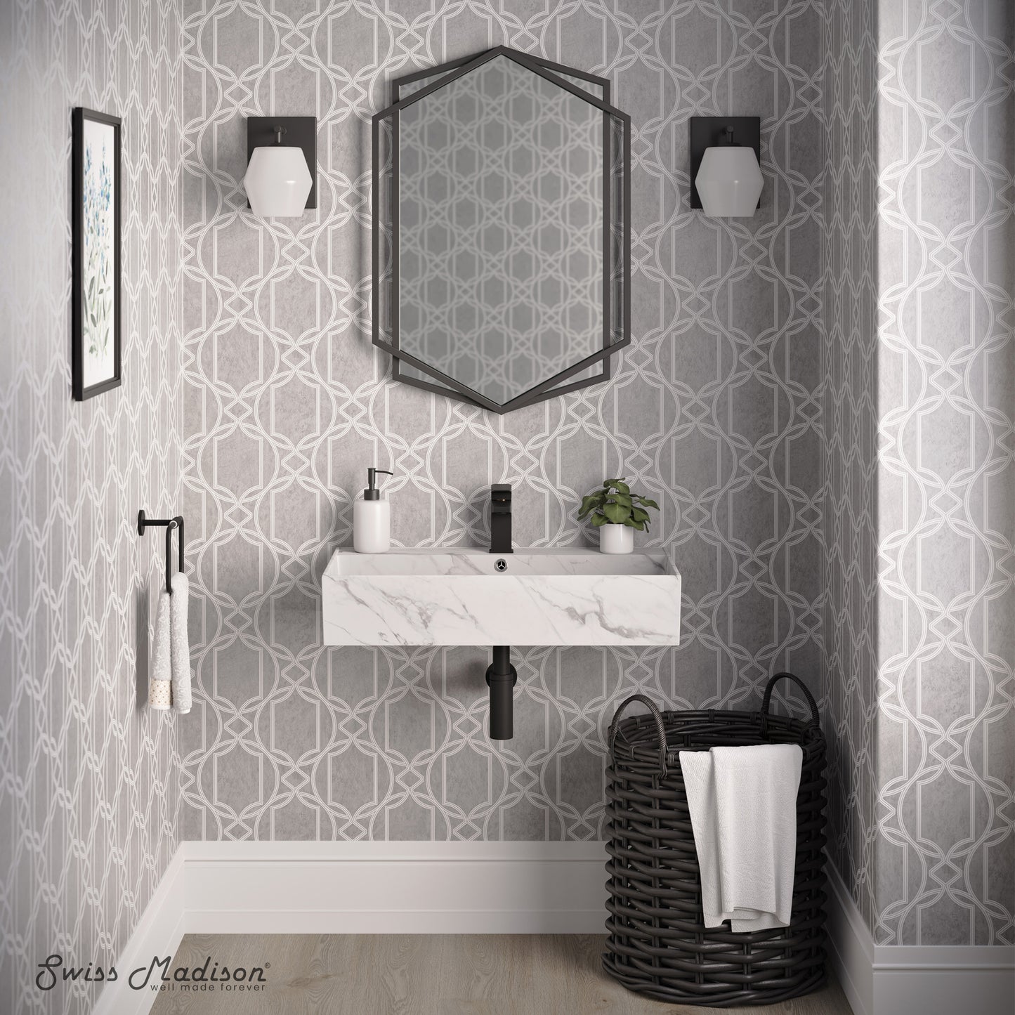 Swiss Madison, Claire 22" Rectangle Wall-Mount Bathroom Sink in White Marble