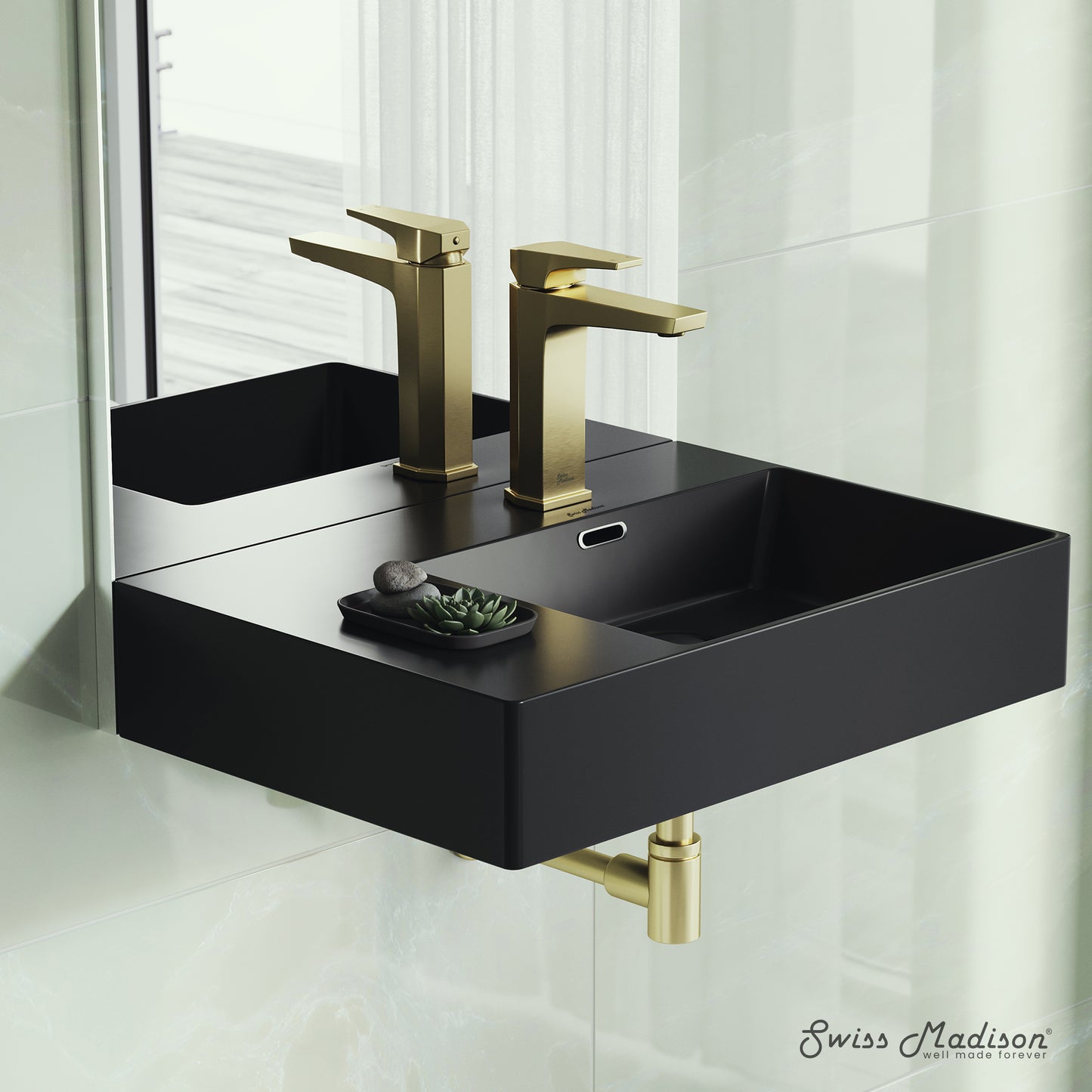 Swiss Madison, St. Tropez 24 x 18 Ceramic Wall Hung Sink with Right Side Mount, Matte Black