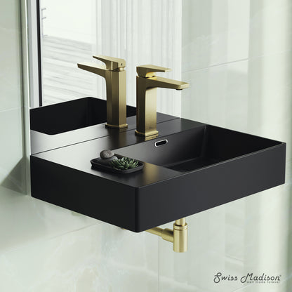 Swiss Madison, St. Tropez 24 x 18 Ceramic Wall Hung Sink with Right Side Mount, Matte Black