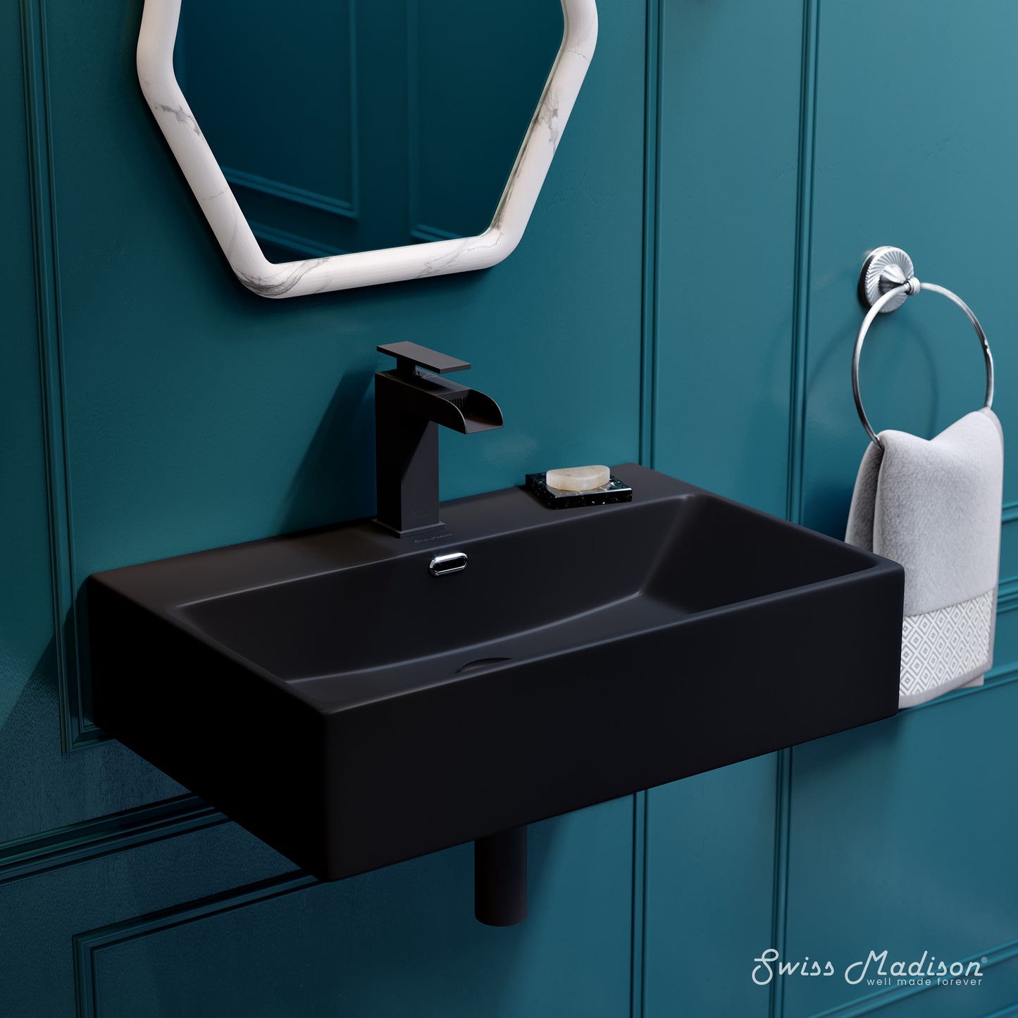 Swiss Madison, Claire 24" Rectangle Wall-Mount Bathroom Sink in Matte Black