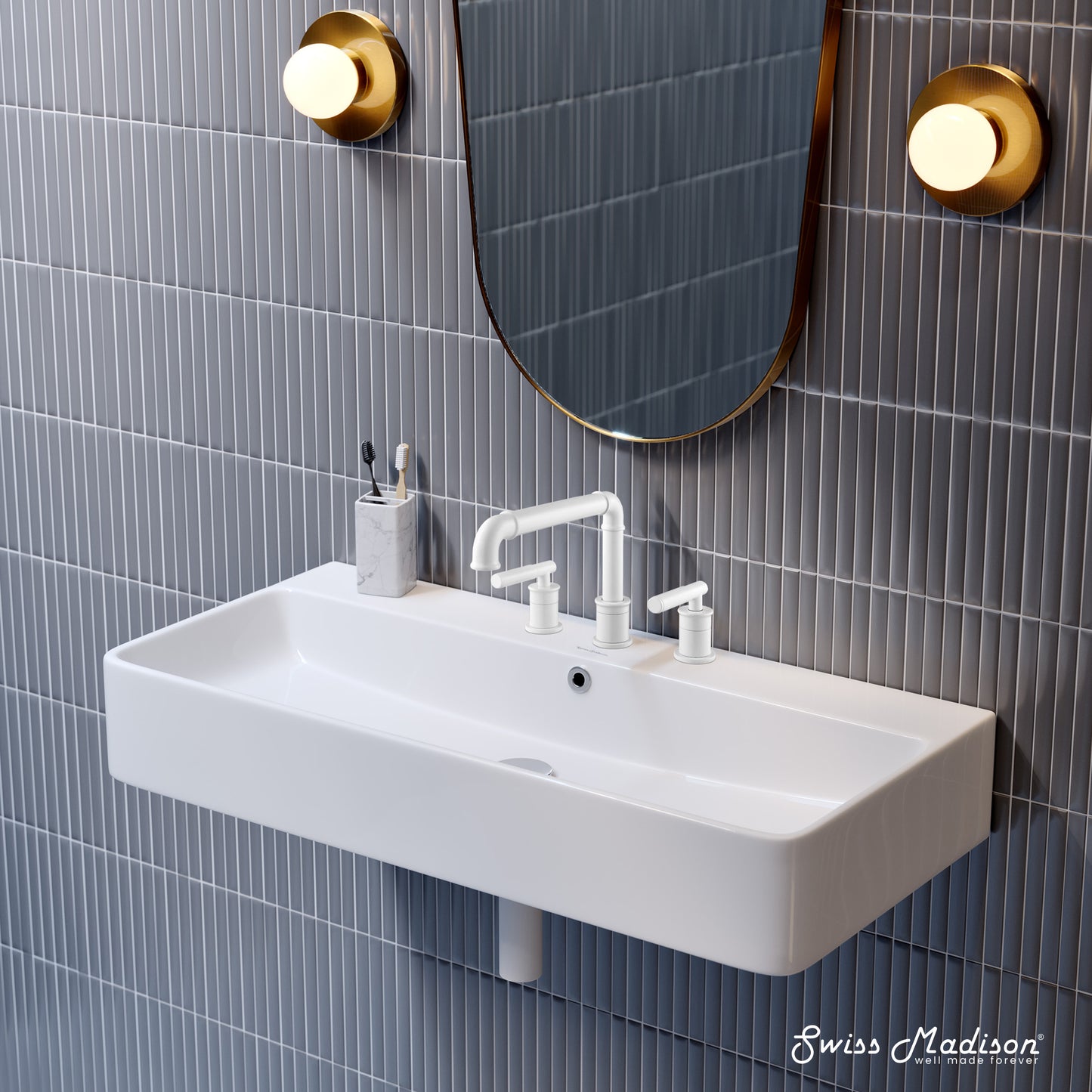 Swiss Madison, Carre 36" Wall-Mount Bathroom Sink with 8" Widespread Holes