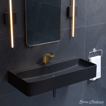 Swiss Madison, Carre 36"  Rectangle Wall-Mount Bathroom Sink in Matte Black